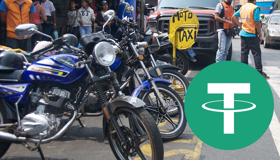 What was your experience of riding a motorcycle taxi in Venezuela and paying with USDT?