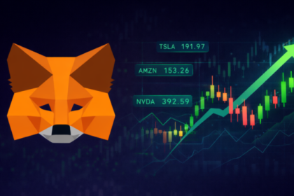 Logo de Metamask y gráfico de precios genérico subiendo.