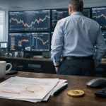 Trader reviews Bitcoin charts and market data on multiple screens as outlook questions whether 2026 will break the year-end trend