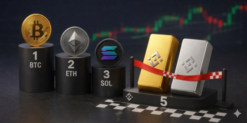 Gold and silver dominate the top 5 trading positions on Binance futures