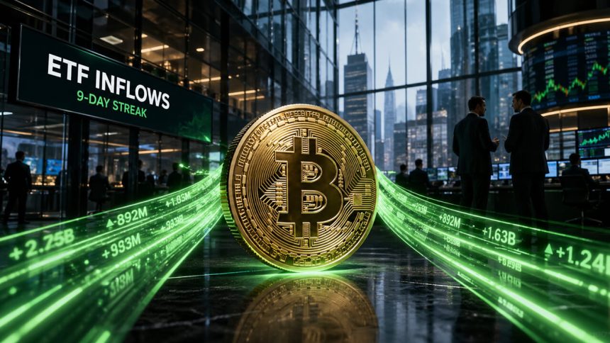 US Bitcoin ETFs are on track for the longest inflow streak this year, with funds reaching nearly 7% of Bitcoin supply